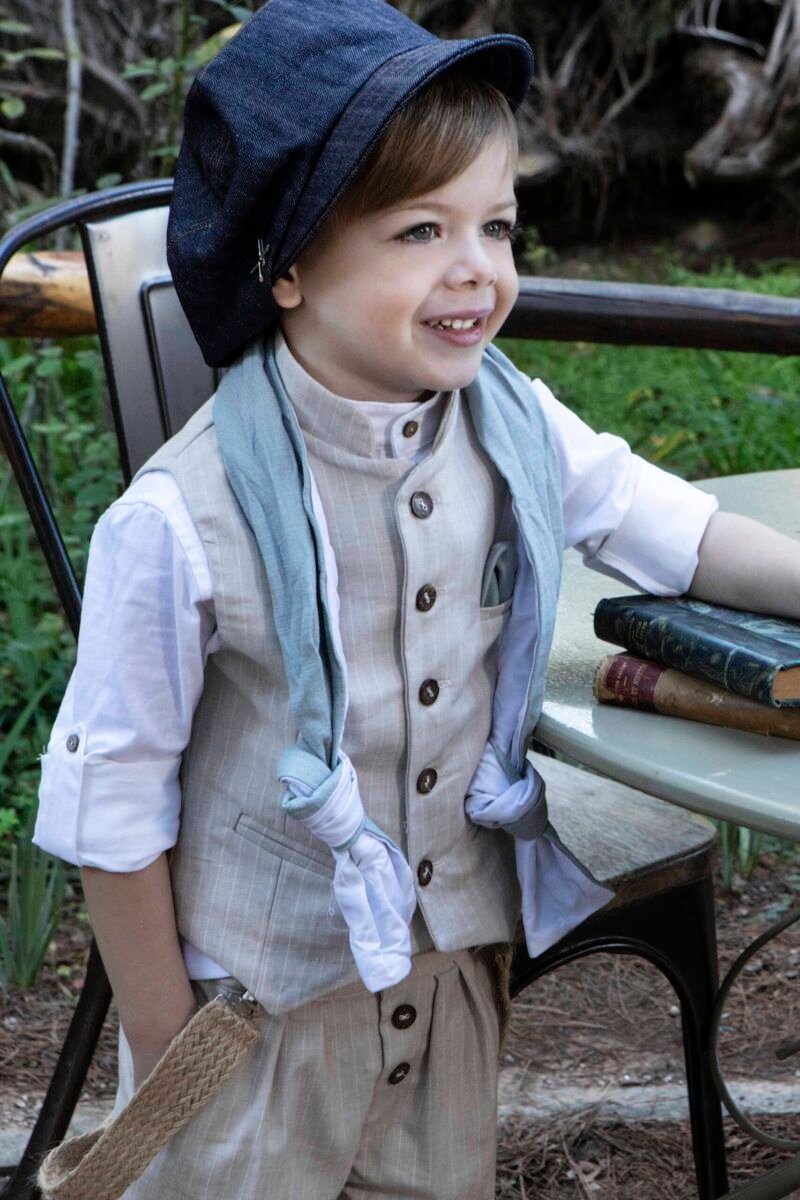 Εντυπωσιακό βαπτιστικό σετ ρούχων σε μπεζ αποχρώσεις με πουκάμισο μάο - Image 5