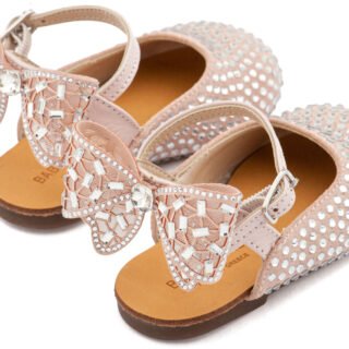 Σαμπό Διακοσμημένο Ολόγυρα με Στρας και Φιόγκο απο Στρας στη Φτέρνα LU6132 Ροζ Αντικέ