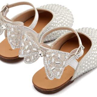 Σαμπό Διακοσμημένο Ολόγυρα με Στρας και Φιόγκο απο Στρας στη Φτέρνα LU6132 Λευκό